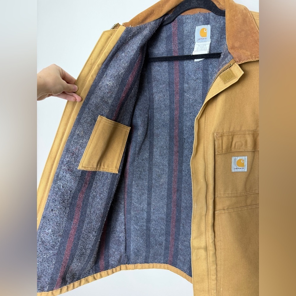 Vintage Y2K CARHARTT CO4 BRN Jacket Mens 44 Brown Canvas Barn Chore pockets coat - Picture 2 of 9